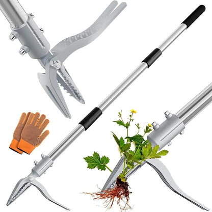 Weed Puller Tool with Gloves, Long Handle Stand Up Weed Tool, Heavy Duty Weeder Remover Tool with 4 Claw Steel Head for Garden, Yard, Lawns, Sidewalk (43")