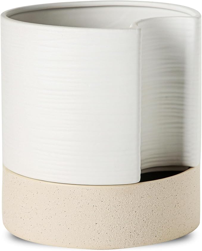 Nihow Ceramic Self Watering Plant Pot for Indoor Plants, 8 Inch,White | Planter with Cotton Wick, Drainage Hole & Water Storage Plus, Cylinder Round Flower Pot, For Succulent/Herbs/Violets