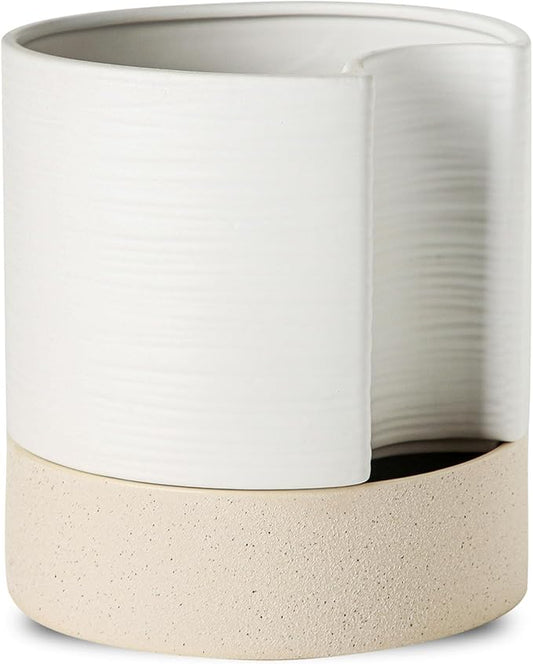Nihow Ceramic Self Watering Plant Pot for Indoor Plants, 8 Inch,White | Planter with Cotton Wick, Drainage Hole & Water Storage Plus, Cylinder Round Flower Pot, For Succulent/Herbs/Violets