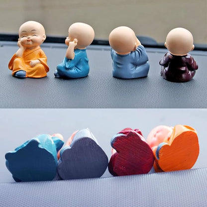 4PCS Cute Kung Fu Monk Statue Miniature Buddha Figurine Wise Figure Little Monk Sculpture Collectibles Crafts Arts Zen Ornaments Wall Shelf Desktop Garden Home Office Car Decoration Gift (A)