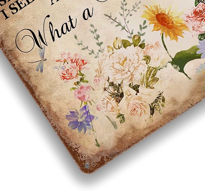 Flower Tin Sign Vintage Garden Metal Signs, And I Think To Myself What A Wonderful World Flowers Tin Sign I See Trees Of Green Red Roses Too Wall Art Roses Sign Wall Decor 8x12 Inch