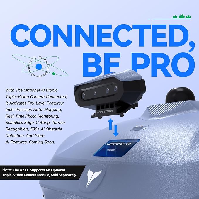 Neomow X2 LE 360° 3D LiDAR Robot Lawn Mower, Wire Free for 0.37 Acre, No RTK Antenna, 4G App Control, GPS Anti-Theft, 13Ah, IPX6, Support Upgrade AI Bionic Triple Vision Module for Auto-Mapping