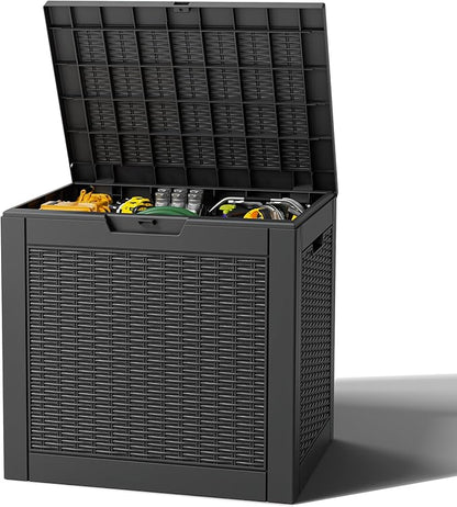 Outdoor Storage Box, Resin Deck Boxes Indoor and outdoor, Waterproof Storage Box Lockable Lid (Black,32 Gallon)