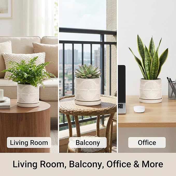 Ceramic Plant Pots, Pots for Plants(4.5+5.5inch), Flower Pots for Indoor planters with Drainage and Tray, Indoor Plant Pots for Succulents Cactus Herbs - Small Planters for Home Office Decor