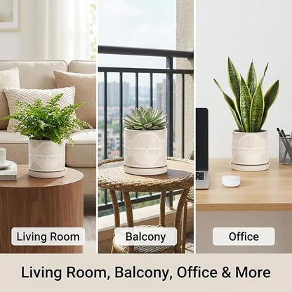 Ceramic Plant Pots, Pots for Plants(4.5+5.5inch), Flower Pots for Indoor planters with Drainage and Tray, Indoor Plant Pots for Succulents Cactus Herbs - Small Planters for Home Office Decor