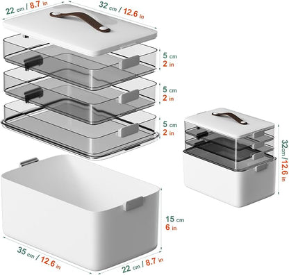 Spreezy 4-Tier Medicine Storage Box, Portable Empty First Aid Kit | Cabinet with Leather Handles. Large Capacity Multifunctional Storage Box with Lid and Clasp for Medicine, Sewing, Art, Craft