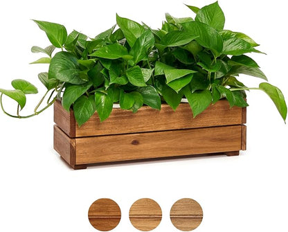 THYOI Premium Wooden Planter Box, Storage Box 17" L x6 W x5.5 H with Crate Style, Acacia Wood Flower Container, Rustic Rectangle Planter for Planting, Decor and Storage - 3 Colors (Golden Walnut)