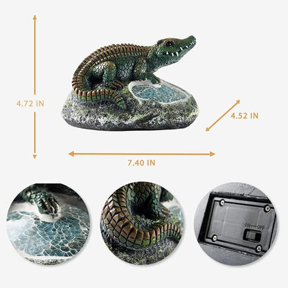 Rezpuao Garden Statue Crocodile,Solar Crocodile Decor for Outdoor,Resin Crocodiles Figurine with Solar Light for Patio,Balcony,Yard,Lawn Ornament,Perfect Garden Gift