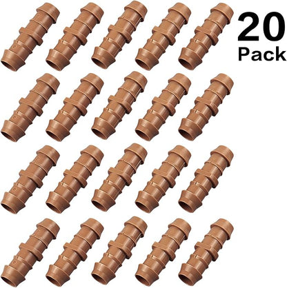 20-Pack Drip Irrigation Barbed Coupling Fittings, Fits of 1/2”, 17mm .600” ID Drip Tubing