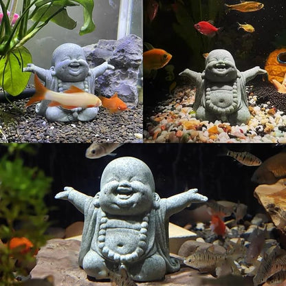 Buddha Sandstone Statues Zen Monk Buddha Statue Praying Monk Sandstone Figurine Ornaments for Indoor Meditation Rooms,Bonsai Micro Landscape Decor Fish Tank Aquarium Decoration (Laughing Buddha)