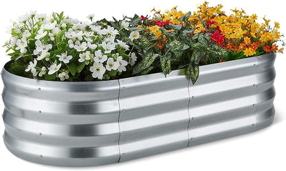 Amazon Basics Raised Garden Bed, Galvanised Steel Outdoor Planter Box for Herbs, Vegetables and Flowers, Open Base, 121.8 x 61 x 31.2 cm, 1-Pack, Silver