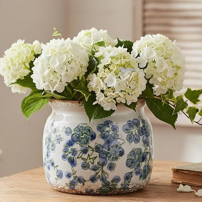 Ceramic Planters Spring Decor, 6.3in Country Cottage Plant Pots with Drainage Hole for Indoor Plants & Succulent, Vintage Crackle Glaze Finish Flower Vase, Home Decor Gifts, Deep Blue Floral