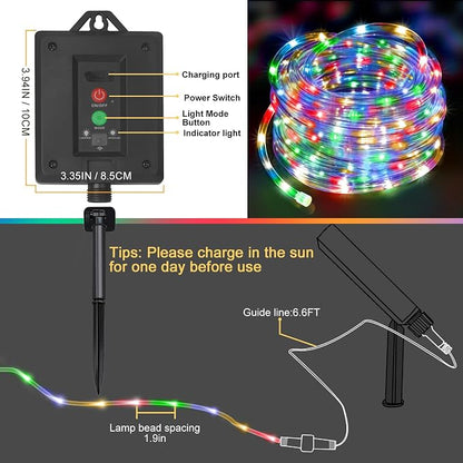 KNONEW Solar Rope Lights Outdoor 2 Packs Total 600LED 100FT Solar String Light Outside Waterproof with 8 Modes Clear Thin Tube for Pool Patio Garden Fence Camping Yard Deck Trampoline（Multicolor）