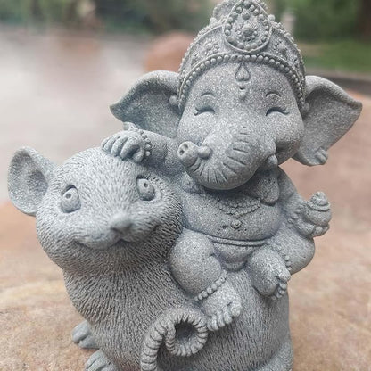 Small Elephant Statue Sandstone Figurine Hindu Meditation Buddha Sculpture for Fish Tank Aquarium Decoration (D)