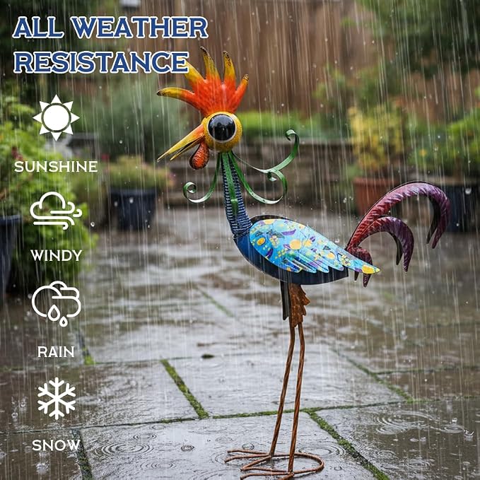 31.5'' Wacky Rooster Garden Statue for Outside, Patio, Backyard, Lawn | Metal Rooster Decor Yard Statue Decorations, Waterproof Chicken Yard Art, Royal Blue