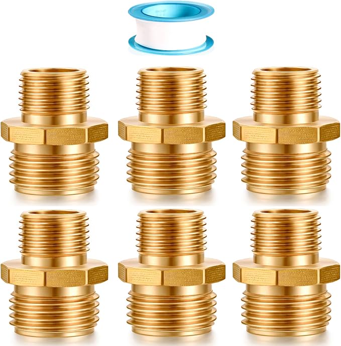 SIGURANTA Garden Hose Connector Adapter,3/4" GHT male and 1/2" NPT male Connectors, Brass Repair Fittings, for female Hose to female Hose (6 Pack)