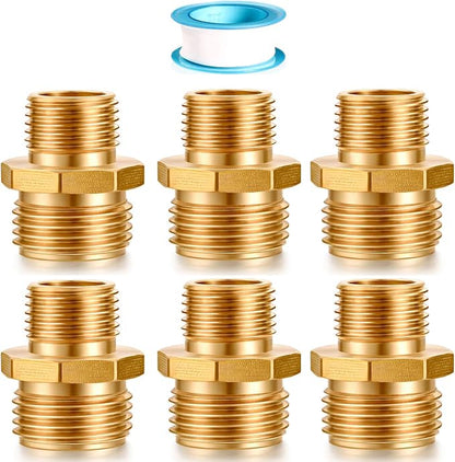 SIGURANTA Garden Hose Connector Adapter,3/4" GHT male and 1/2" NPT male Connectors, Brass Repair Fittings, for female Hose to female Hose (6 Pack)