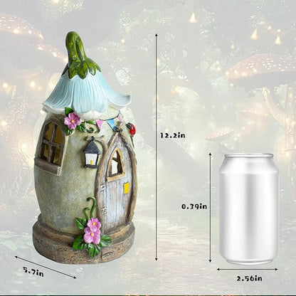 Resin Fairy Garden Statue with Solar Light Perfect for Garden Decor, Featuring a Charming Morning Glory Vine adorning its Crown.Ideal for birthday gifts and building fairy-tale cottages,12.2 inches.