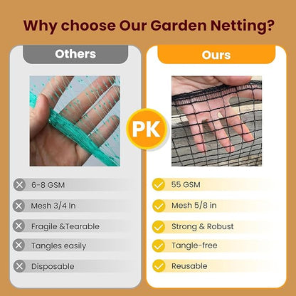 Deer Fence Netting,Plastic Mesh Fence 6.5x50ft,Reinforced Edges 55gsm Heavy Duty Animal Barrier,Ideal for Garden Netting,Against Bird,Temporary Fence,Fruit Plant Protection,Black