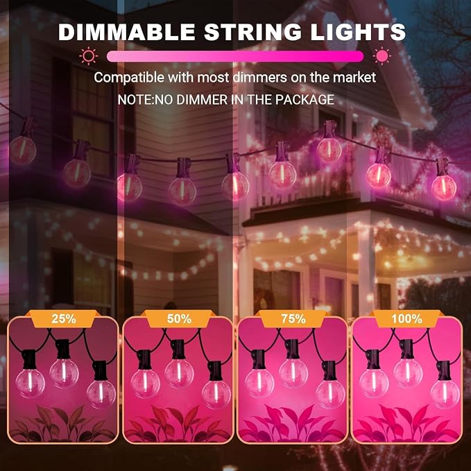 LAMPHOME 4 Pack 26FT Pink G40 LED Outdoor String Lights, Valentine's Day Decor with 13 Shatterproof Globe Bulbs, Waterproof Hanging Patio Lights or Balcony Backyard Garden Wedding Party Home Decor