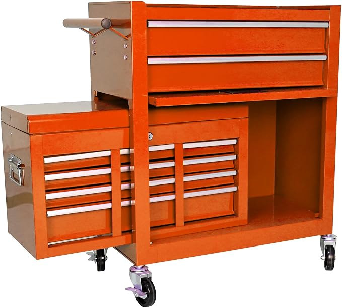 8-Drawer Tool Chest, Detachable Top Box for Garage,Orange | Rolling Mobile Storage Cabinet Organizer with Lockable Wheels for Workshop Utility, Heavy Duty Metal Construction