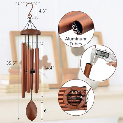 ASTARIN Wind Chimes for Outside Deep Tone,36 Inch Windchime Outdoors，Chimes for Outdoors,Sympathy Wind Chimes Memorial for Mom Dad，Red Copper