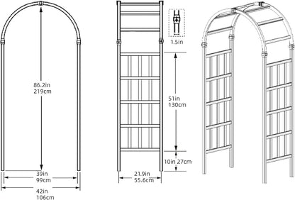 41" W x 86" H Vinyl Arbor, Vinyl Arch, Garden Arch Arbor for Outdoor, Yard, Garden, Climbing Plants - White