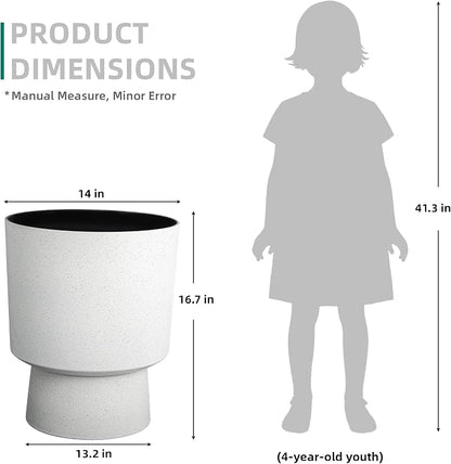 Autodaya 16.75" White Terrazzo Urn-Style Pedestal Planters Set of 2 | Modern 2-In-1 Pots with UV Protection for Indoor and Outdoor Plants, Garden, Patio, Balcony, or Entryway Decor