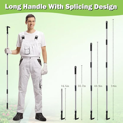 Crack Weeder Tool with Long Handle - 2 in 1 Weed Crack Remover Tool Gardening, 60" Manual Crevice Weeding Tools L-Shape Weed Puller for Sidewalk Driveway Paver Patio Yard Garden