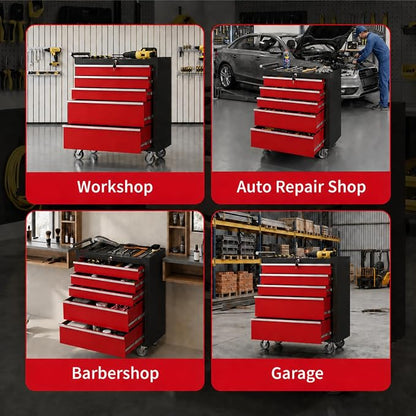 IDEALHOUSE Rolling Tool Chest, 5 Drawers Tool Storage Cabinet, Toolbox with Wheels, Portable Tool Cabinet Organizer with Locking System & Drawer Liners, Tool Storage Cart for Garage, Workshop