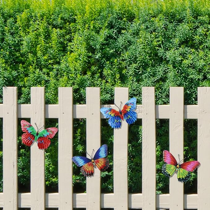 dreamskip 4 Pack Metal Butterfly Wall Decor Art, Colorful Butterflies Outdoor Wall Art, Hand Craft for Garden, Fence, Patio, Yard, Living Room, Bedroom