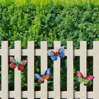 dreamskip 4 Pack Metal Butterfly Wall Decor Art, Colorful Butterflies Outdoor Wall Art, Hand Craft for Garden, Fence, Patio, Yard, Living Room, Bedroom