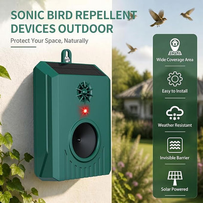 2026 Solar Ultrasonic Bird Repellent Devices Bird Repeller Outdoor Woodpecker Deterrent for House IP65 Waterproof Pigeon Repeller Animal Repellent for Outside Balconies Patio Porch Garden (2)