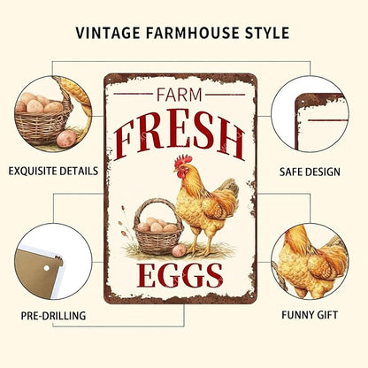 Metal Signs Farm Fresh Eggs Chicken Vintage Tin Sign for Farmhouse Chicken Coop Farm Kitchen Wall Decor 12x8 Inch