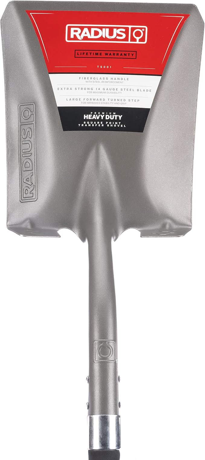 Radius Premium Long Handle Square-Point Shovel, Fiberglass Shaft