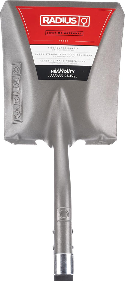 Radius Premium Long Handle Square-Point Shovel, Fiberglass Shaft