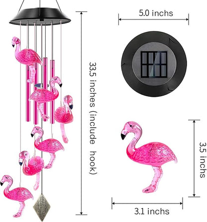 Solar Flamingo Wind Chimes for Outside with 4 Music Aluminum Tubes | Best Gifts for Mom Grandma Women Wife Aunt Sister, Solar Lights Outdoor Wind Chimes, Garden Yard Decor