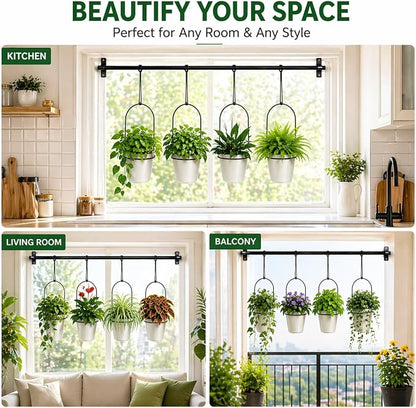Adjustable Hanging Window Planter with 4 Pots, Space Saving Indoor Herb Garden Plant Hanger, Metal Vertical Plant Rack for Kitchen, Balcony & Home Deco41in-4 Flower pots