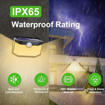 HMCITY 120 LED Outdoor Solar Lights- with Motion Sensor and 3 Lighting Modes, IP65 Waterproof Wide Solar Wall Lights Ideal for Garden Patio Yard (Front Button 6Packs, Black Shell-Warm White)