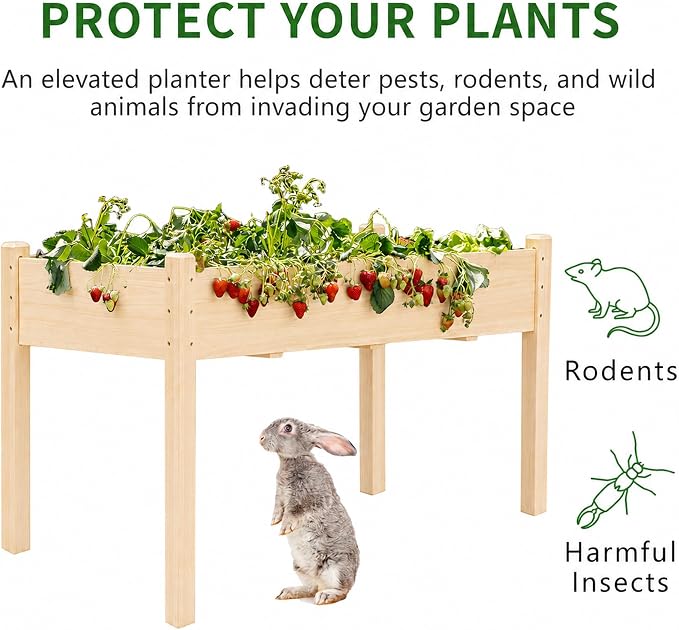 30" H Raised Garden Bed with Legs, Fir Wood Elevated Garden Bed Planter Box | Plant Stand Indoor/Outdoor for Tomato, Strawberry Herb Garden Planter