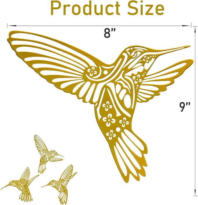 Metal Hummingbird Outdoor Wall Art Decor-Colorful Birds Wall Decorations Hanging Decor Ornaments-Modern Abstract Silhouette Wall Sculpture for Kitchen Patio Bedroom Living Room Bathroom Fence Balcony