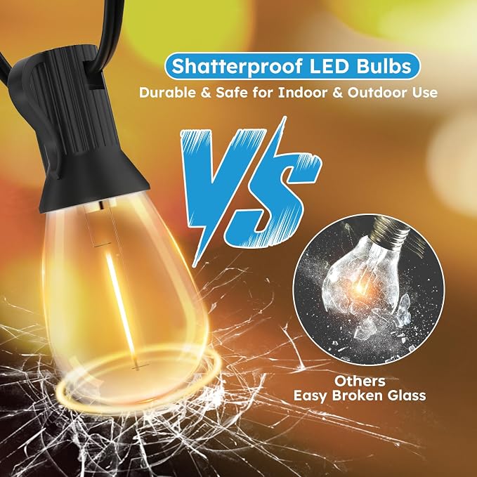 GvvooHome LED Outdoor String Lights, 25FT Waterproof Patio Lights with 9 Shatterproof S11 Plastic Bulbs, 2700K Warm White Edison Hanging Lights for Backyard, Garden, Porch, Bistro