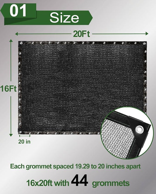 vensovo 30% Sunblock Shade Cloth Net Black Resistant - 16x20 Ft Garden Shade Mesh for Plant Cover, Greenhouse, Chicken Coop, Kennels, Tomatoes Plants