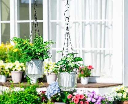 Josteve 5.2 Inch 2 Pcs Self Watering Hanging Planter Indoor Plant Pots Drainage Holes, Outdoor Small Hanging Planters Flower Pot Basket, Visible Water Level, Plant Hanger Home Decor, Gardening