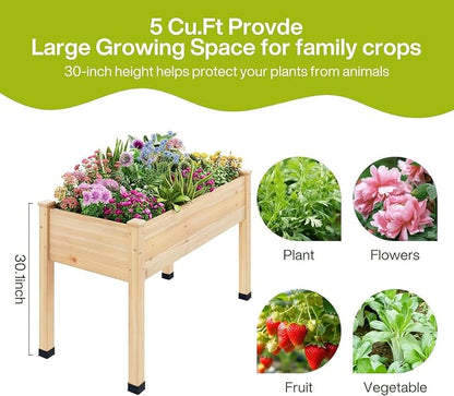 Wood Raised Garden Bed, 48x24x30in Elevated Wooden Planter Box with Legs Standing Growing Bed for Backyard, Patio, Balcony with Bed Liner, 200 Pound Capacity 2PCS