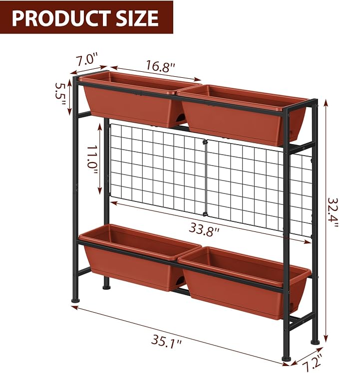 OYEAL Raised Garden Beds with Legs & Trellis, 32" Tall Herb Garden Planters for Indoor/Outdoor Plants, Vertical Elevated Flower Box for Backyard, Porch, Patio, Balcony, Red