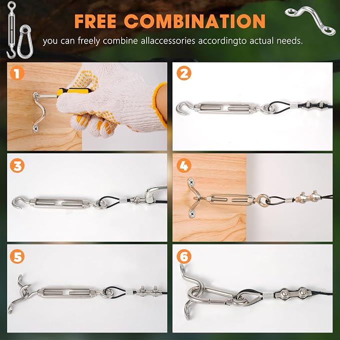 String Light Hanging Kits,400FT Nylon Coated Stainless Steel 304 Wire Rope,Outdoor Hanging Light Kit Included Enough Accessories With Turnbuckles And Hooks For Patio, Garden And Wedding Lighting