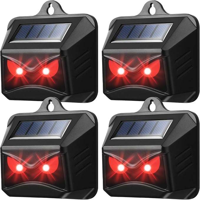 Solar Control Light Nocturnal Animal Repeller Outdoor Deterrent Devices Light Sensor Animal Repellent for Skunk Deer Coyote Fox Raccoon Cat Garden Yard Farm Chicken Coop (4, Black)