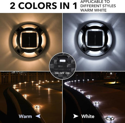 AGPTEK Solar Driveway Lights Outdoor 1 Pack, 2 Color Modes LED Deck Dock Marine Waterproof Driveway Marker Lights for Step Sidewalk Stair Garden Pathway Walkway Yard (Warm White/Cool White, Black)