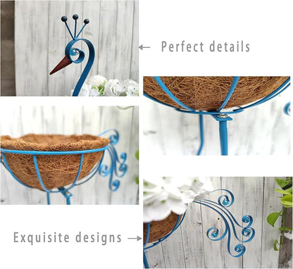 COOZZYHOUR Metal Peacock Planter with Fiber Basket -Garden Bird Planters for Outdoor Indoor Lawn,Yard,Porch,Patio, Garden Decorations（Set of 2）